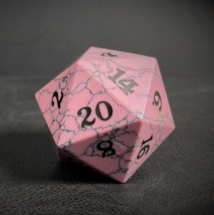 Easy Roller Dice Over Sized Stone D20 - Cracked Stone Dice 40mm Pale Pink | Grognard Games