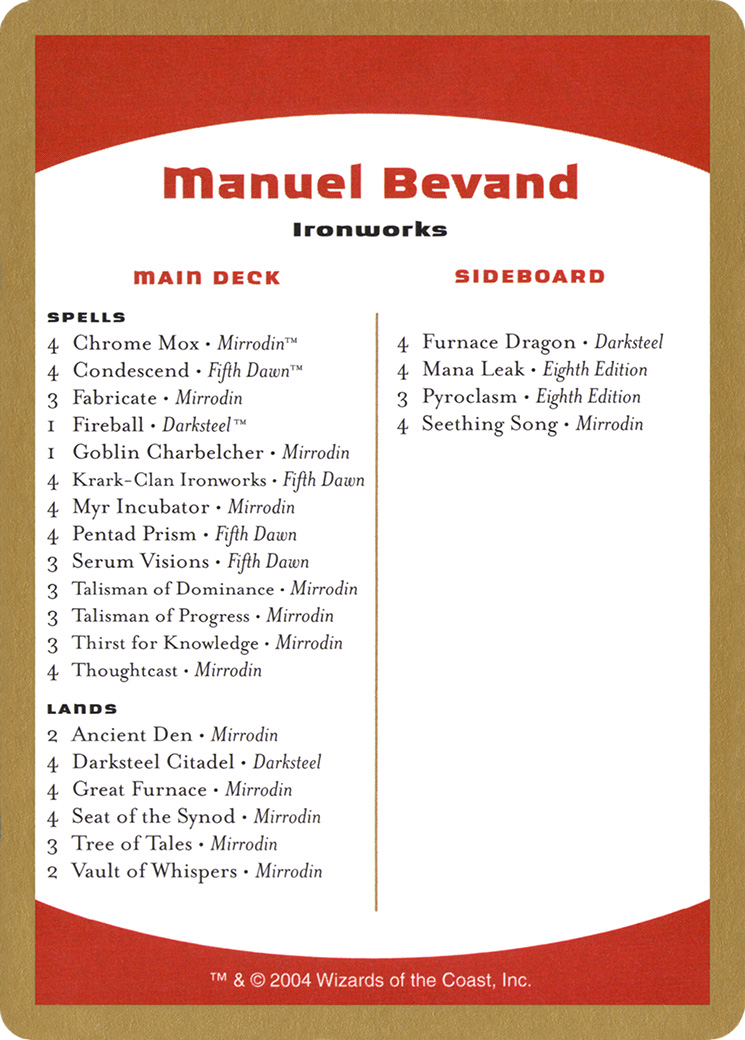 Manuel Bevand Decklist [World Championship Decks 2004] | Grognard Games