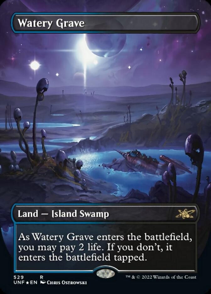 Watery Grave (Borderless) (Galaxy Foil) [Unfinity] | Grognard Games
