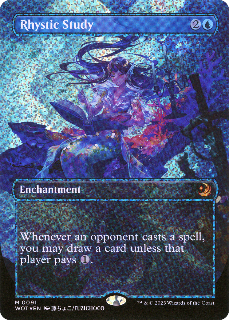 Rhystic Study (Anime Borderless) (Confetti Foil) [Wilds of Eldraine: Enchanting Tales] | Grognard Games