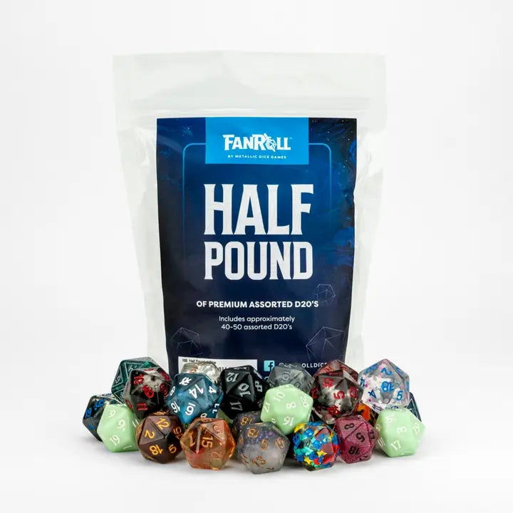 Half Pound of premium assorted D20's | Grognard Games