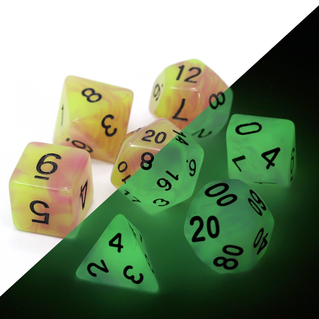 Die Hard Dice 7 Piece RPG set - Glow-in the-Dark Astral Fire | Grognard Games