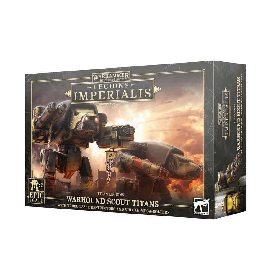 LEGIONS IMPERIALIS: WARHOUND SCOUT TITANS WITH TURBO-LASER DESTRUCTORS AND VULCAN MEGA-BOLTERS | Grognard Games