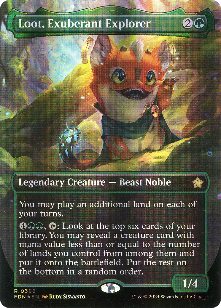 Loot, Exuberant Explorer (Borderless) (Mana Foil) [Foundations] | Grognard Games