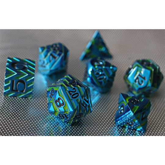 Forged Gaming Aqua Lore Set of 7 Metal Dice | Grognard Games