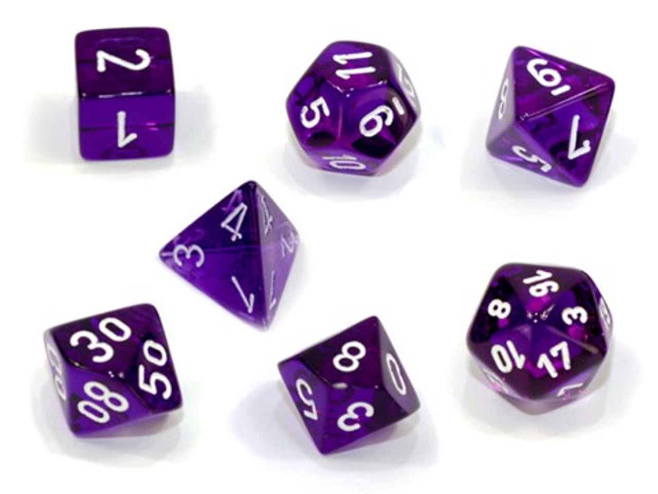 CHX20377 Mini Polyhedral 7-Die Set: Translucent Purple | Grognard Games