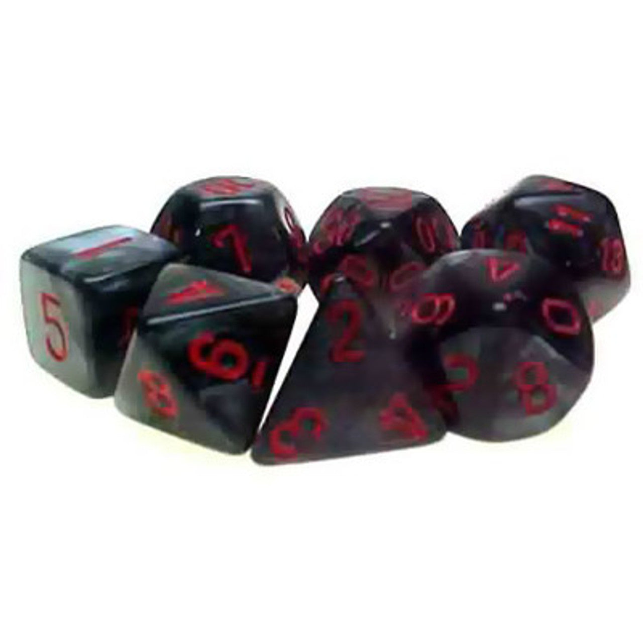 CHX20377 Mini Polyhedral 7-Die Set: Velvet Black/Red | Grognard Games