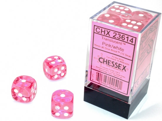 CHX23614 Translucent pink/white 16mm (12) | Grognard Games