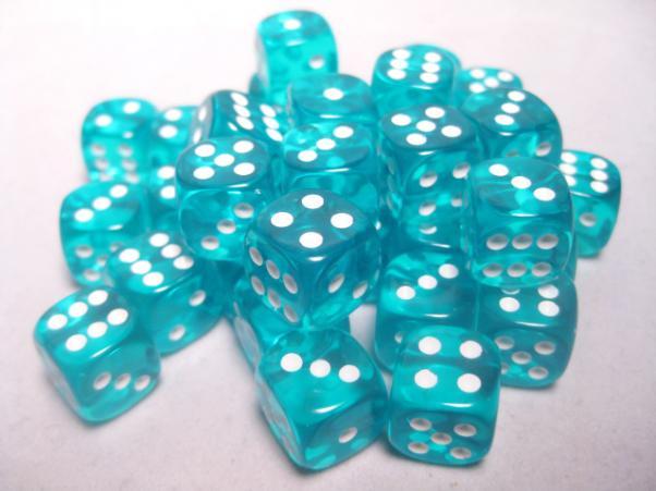 CHX23815 Translucent teal/white 12mm (36) | Grognard Games