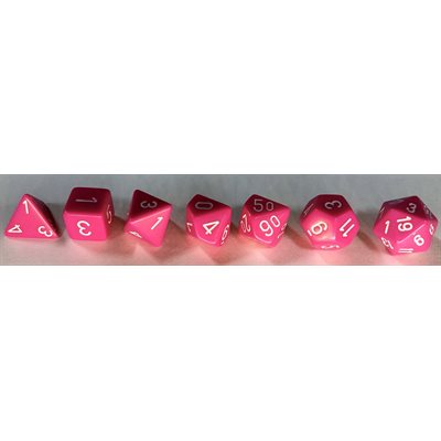 CHX25444 Opaque pink/white Polyhedral 7 Dice Set | Grognard Games