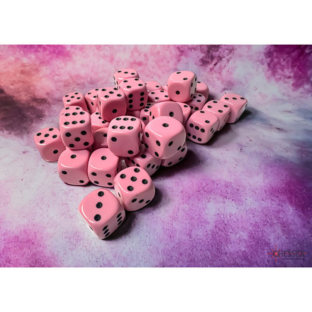 CHX25864 Opaque - Pastel Pink/Black D6 set | Grognard Games