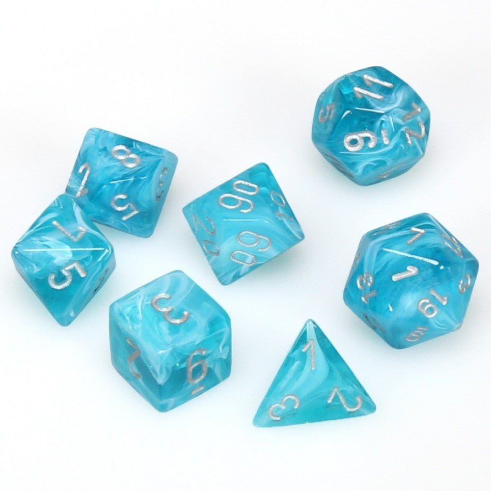 CHX27465  7-Set Cirrus Poly Aqua/Silver | Grognard Games