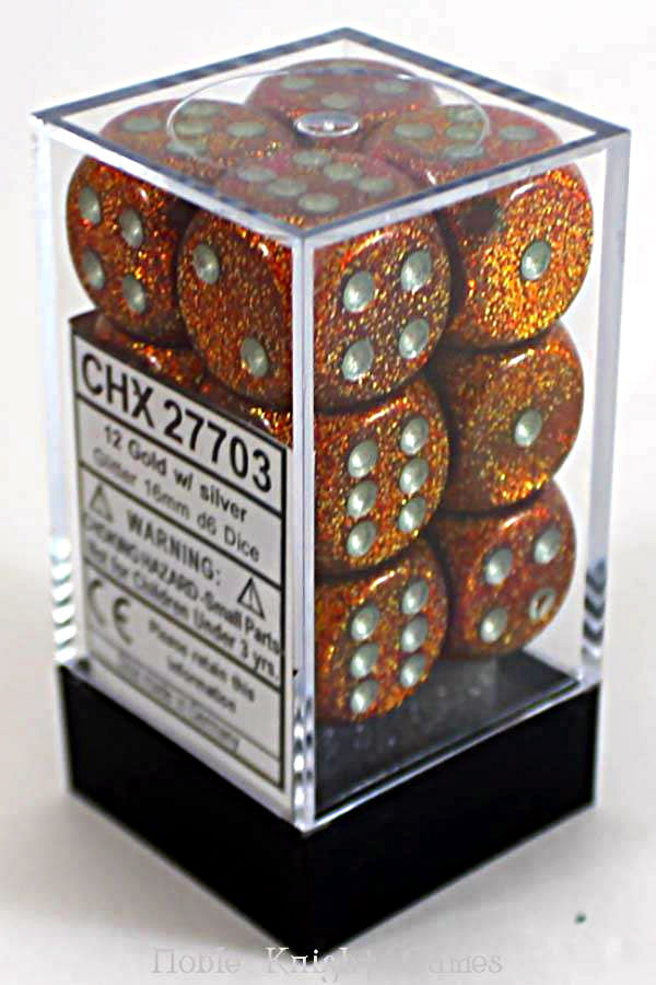 CHX27703 Glitter 16mm D6 Gold/Silver (12) | Grognard Games