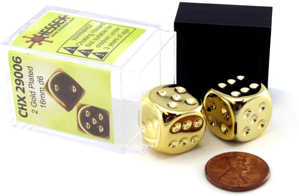 CHX29006 Gold Plated d6 16mm Dice Pair | Grognard Games