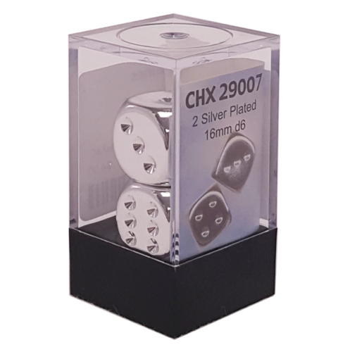 CHX29007 Silver Plated d6 16mm Dice Pair | Grognard Games