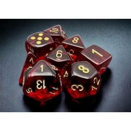 Chessex Translucent Crimson/Gold 7-Die Set with Bonus Die | Grognard Games