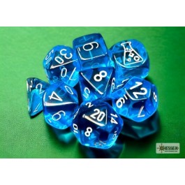 Chessex Translucent Tropical Blue/White 7-Die Set with Bonus Die | Grognard Games