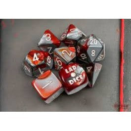 Chessex Red-Steel/White 7 Die Set with Bonus Die | Grognard Games