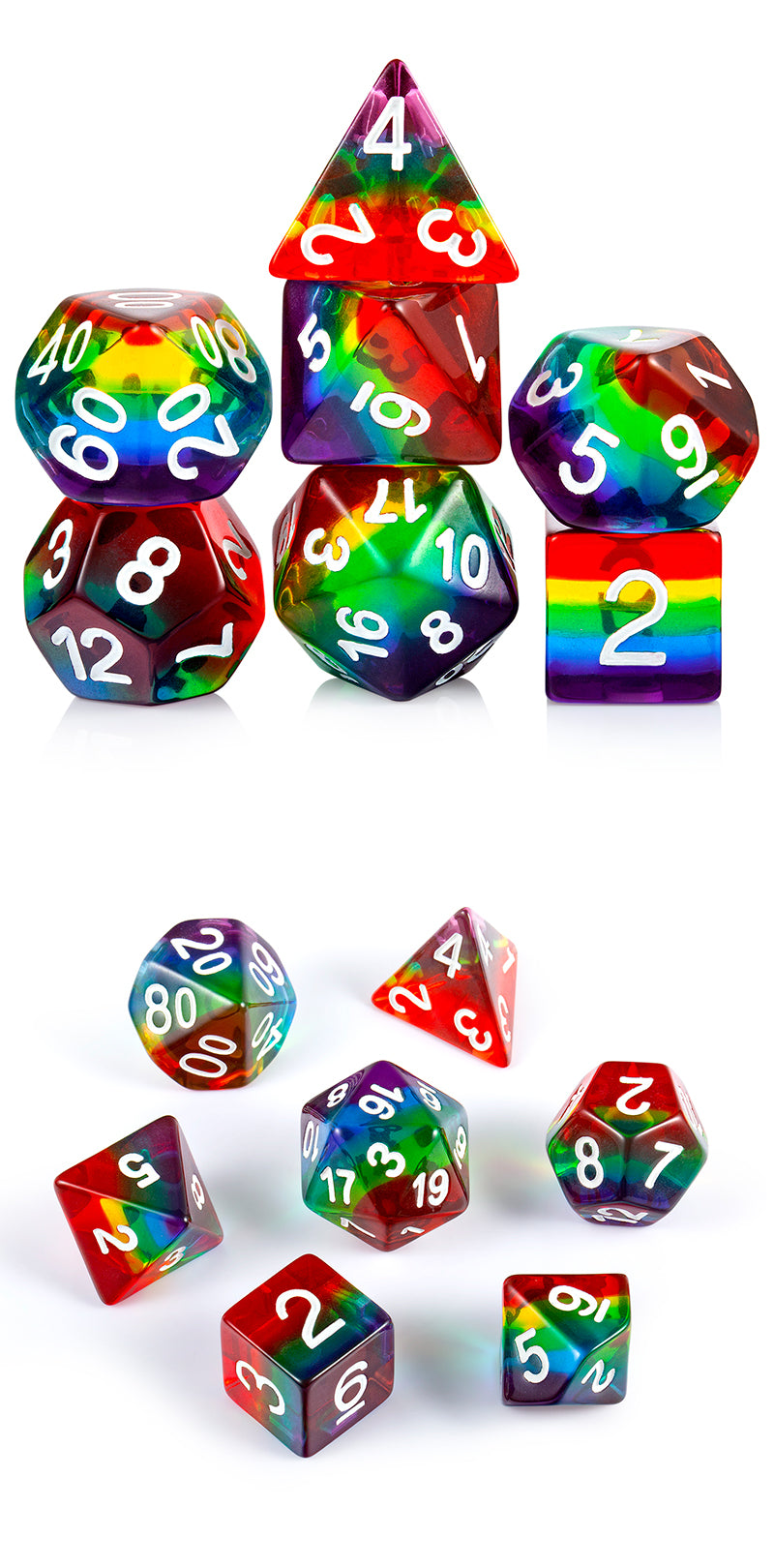Resin Dice Set (7pcs) [Clear Rainbow] | Grognard Games