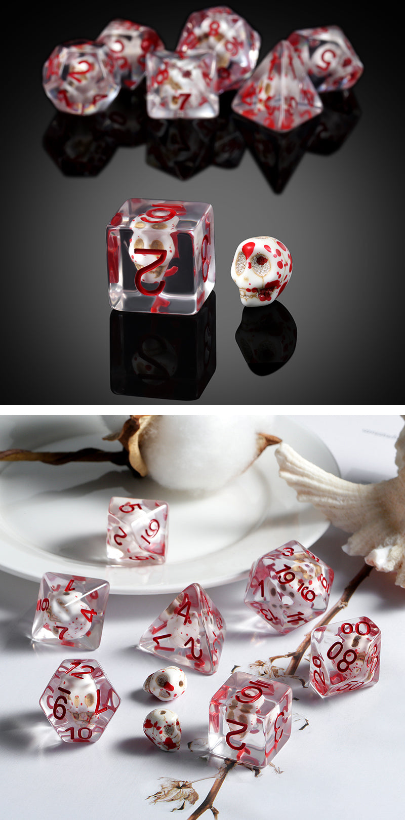 Resin Dice Set (7pcs) [Bloody Skull] | Grognard Games