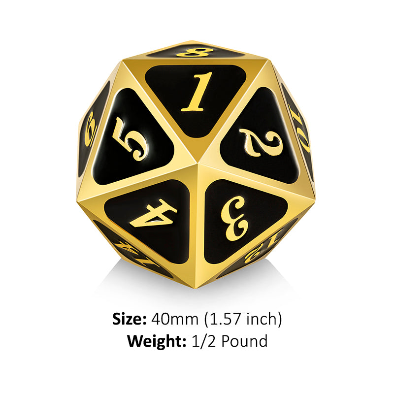 Metal D20 Spindown Counter [Black & Gold] | Grognard Games