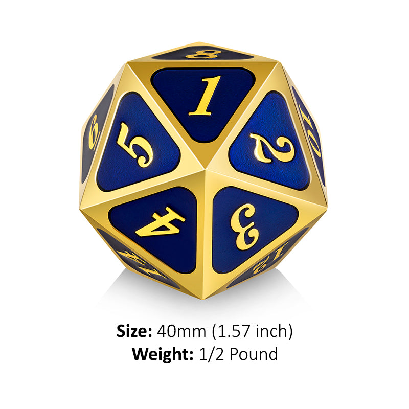 Metal D20 Spindown Counter [Blue & Gold] | Grognard Games