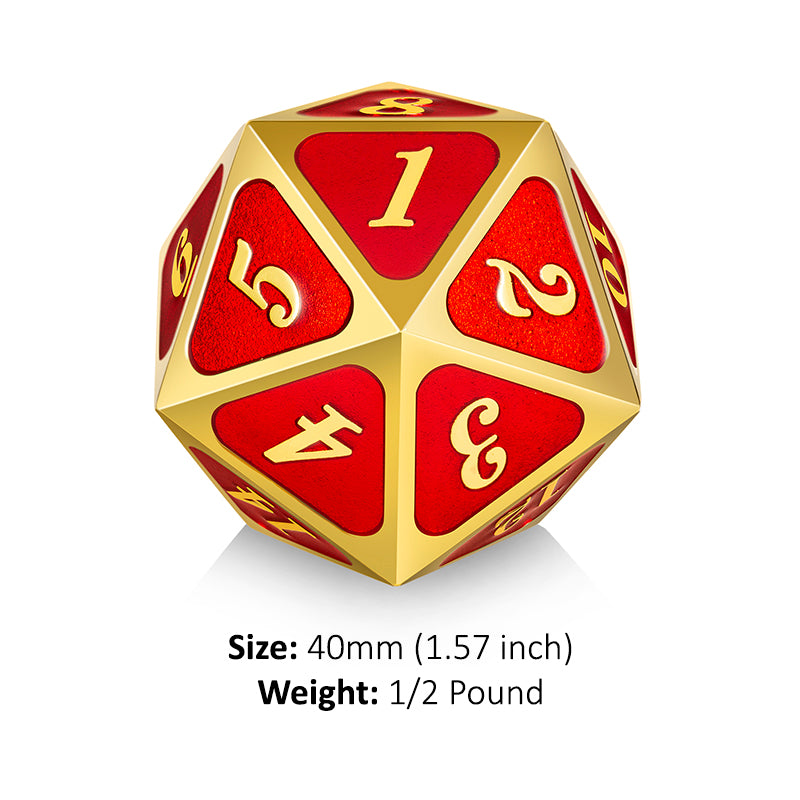 Metal D20 Spindown Counter [Red & Gold] | Grognard Games