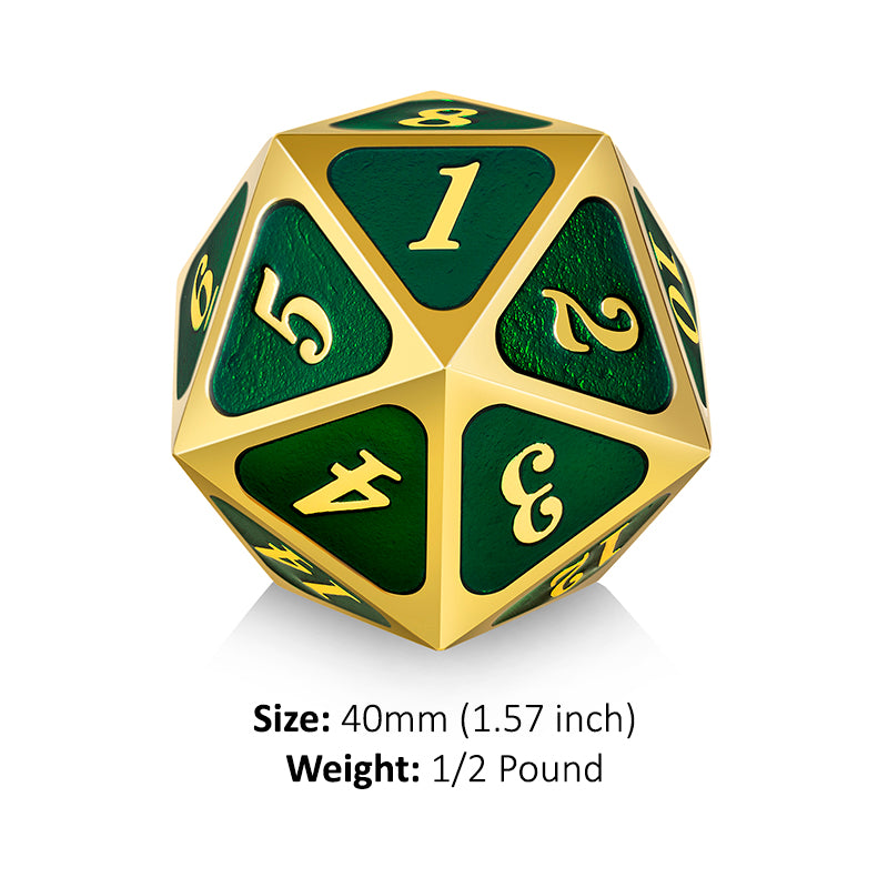 Metal D20 Spindown Counter [Green & Gold] | Grognard Games