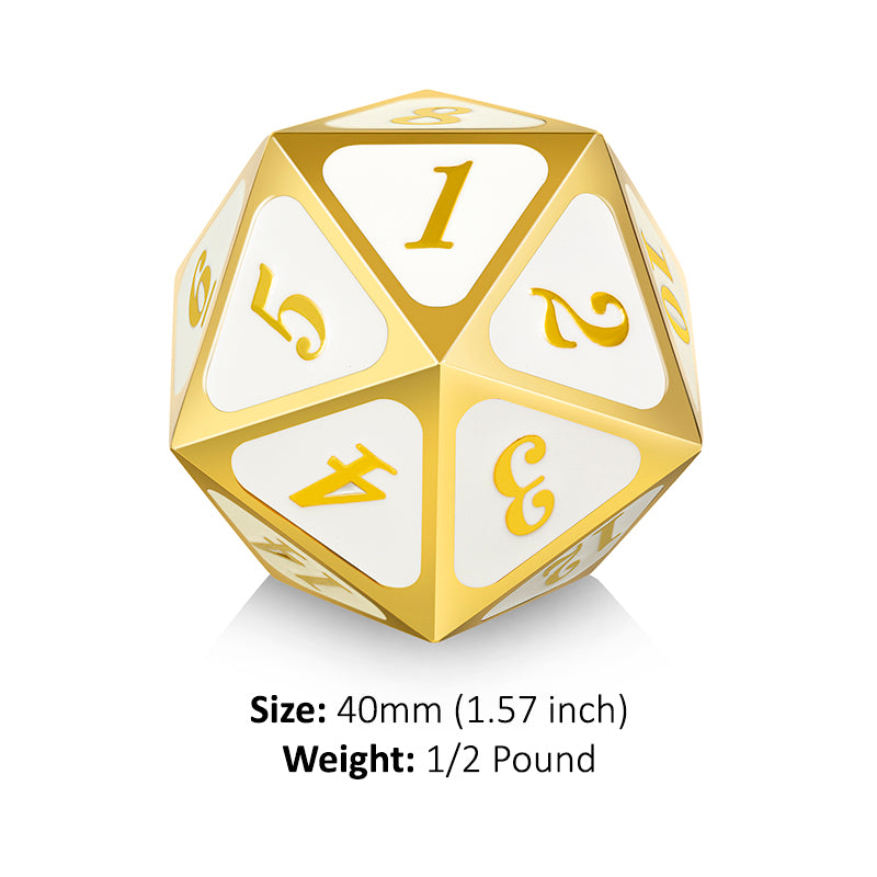 Metal D20 Spindown Counter [White & Gold] | Grognard Games
