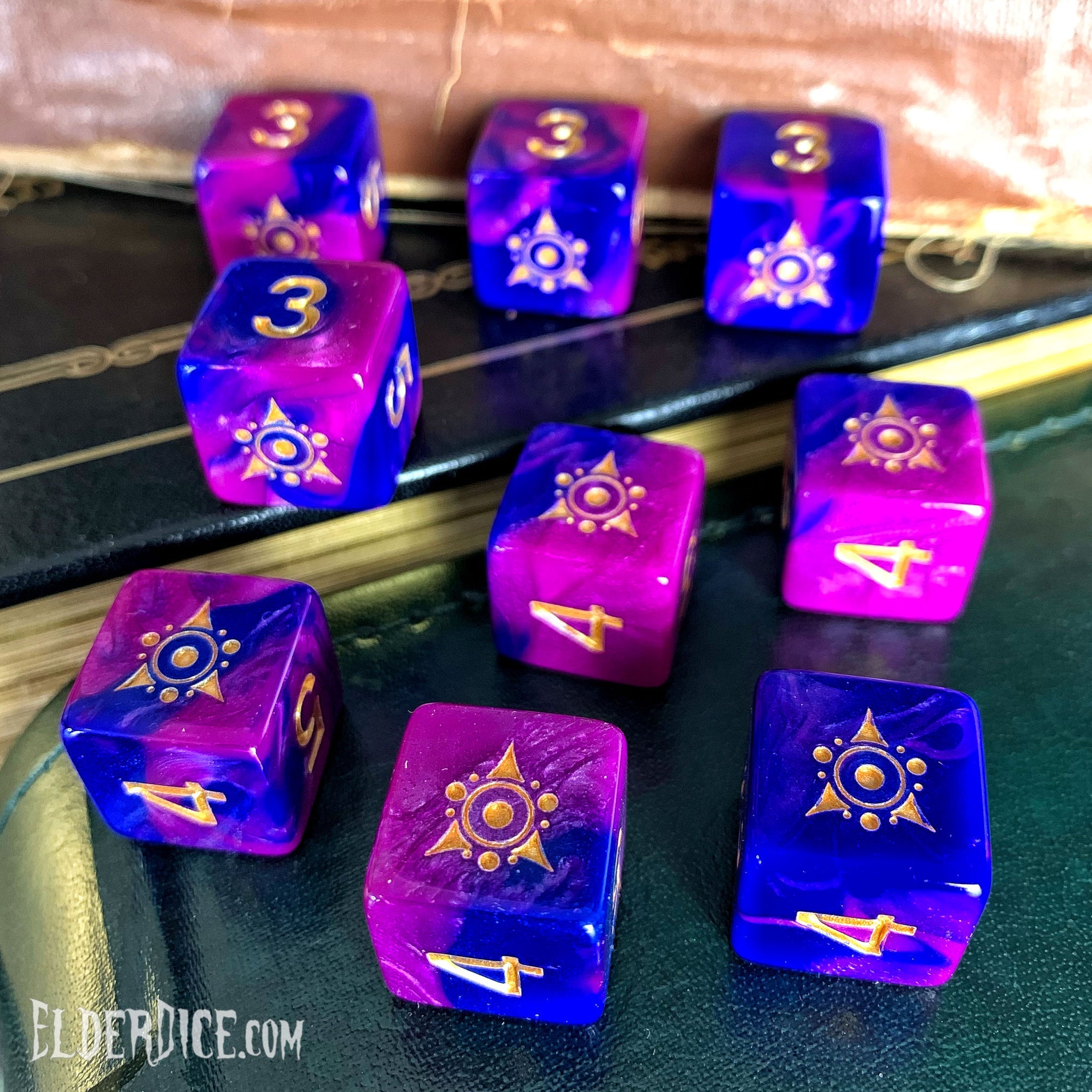 Infinite Black Elder Dice: Sigil of the Dreamlands Eldritch Nebula D6 9-die set | Grognard Games