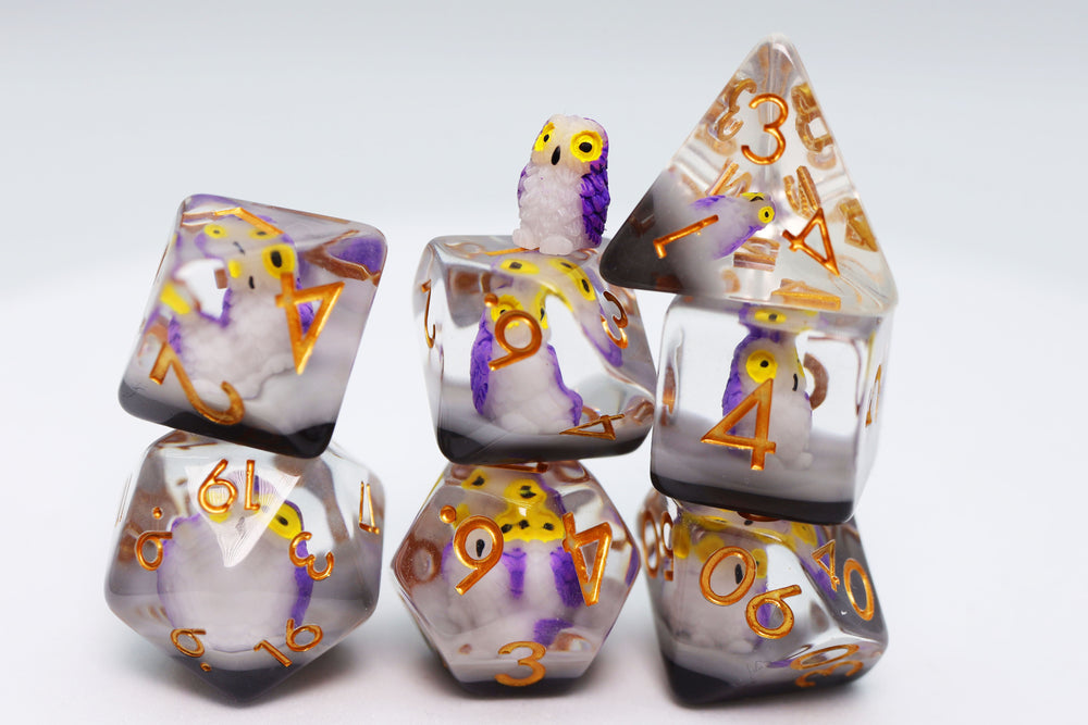 Foam Brain Games Purple Owl RPG Dice Set | Grognard Games