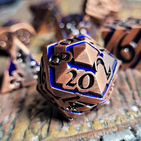 Banded Scarred Copper Set of 7 Metal Dice | Grognard Games
