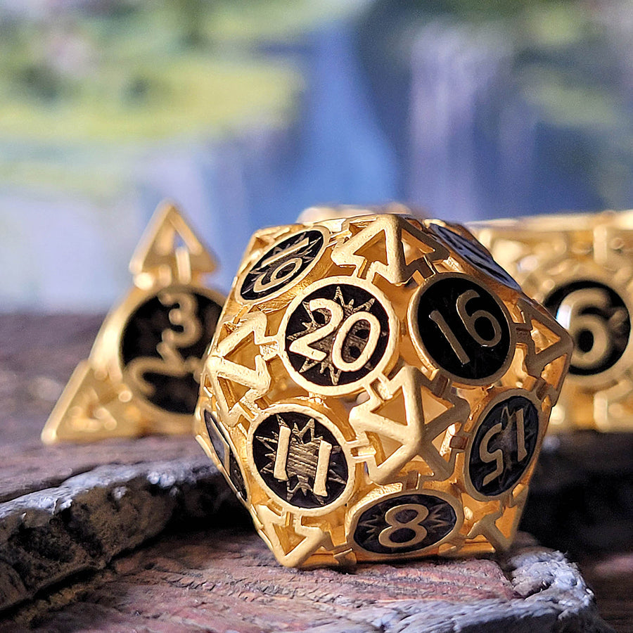 Forged Gaming Wind's Rose Gold Hollow Metal RPG Dice Set | Grognard Games