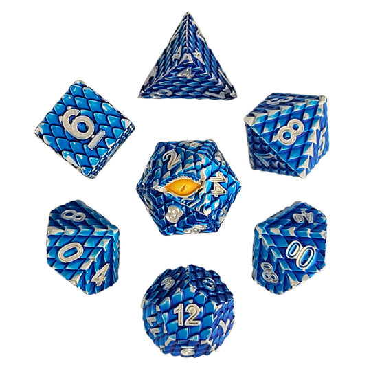 Forged Gaming Dragon's Gaze Blue Metal Dice Set | Grognard Games