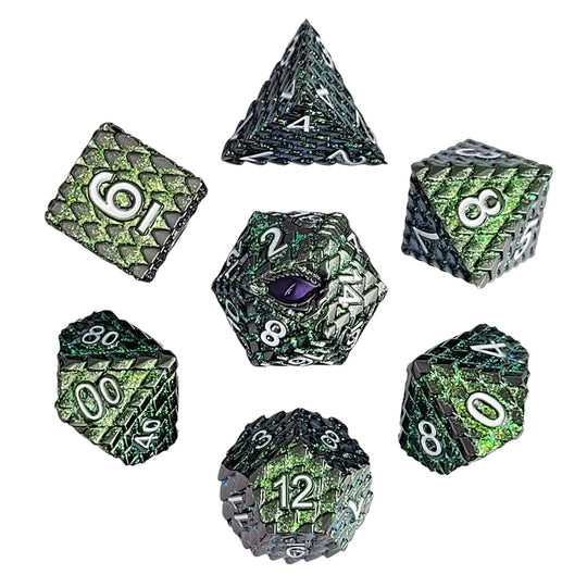 Forged Gaming Dragon's Gaze Shimmering Green Metal Dice Set | Grognard Games