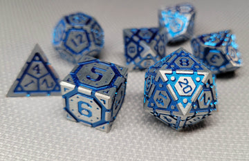 Forged Gaming Nexus Blue Metal RPG Dice Set of 7 | Grognard Games