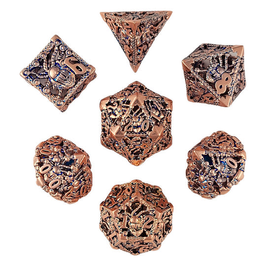 Old School Dice and Accessories Orox Sees Copper Blue Hollow Metal RPG Dice Set | Grognard Games