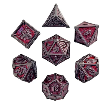Ossuary Obscura Gunmetal Red Metal RPG Dice Set | Grognard Games