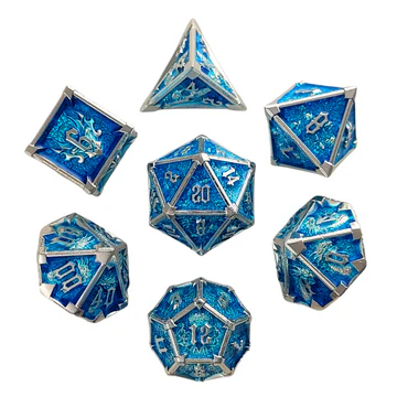 Ossuary Obscura Silver Blue Metal RPG Dice Set | Grognard Games