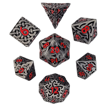 Forged Gaming Sacred Hollows Silver Red Hollow Metal RPG Dice Set | Grognard Games
