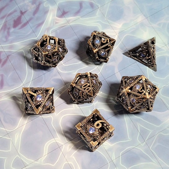 Forged Gaming Serpent's Eye Silver Hollow Metal RPG Dice Set | Grognard Games