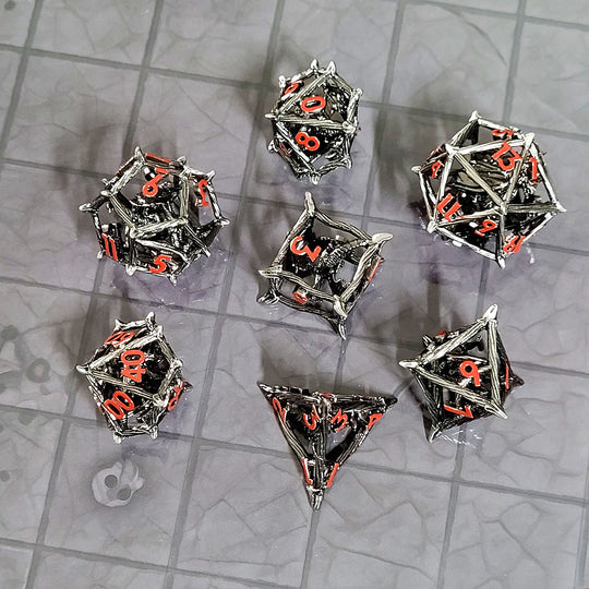 Forged Gaming Wicker Dragon Silver Hollow 7-Piece Metal Dice Set | Grognard Games