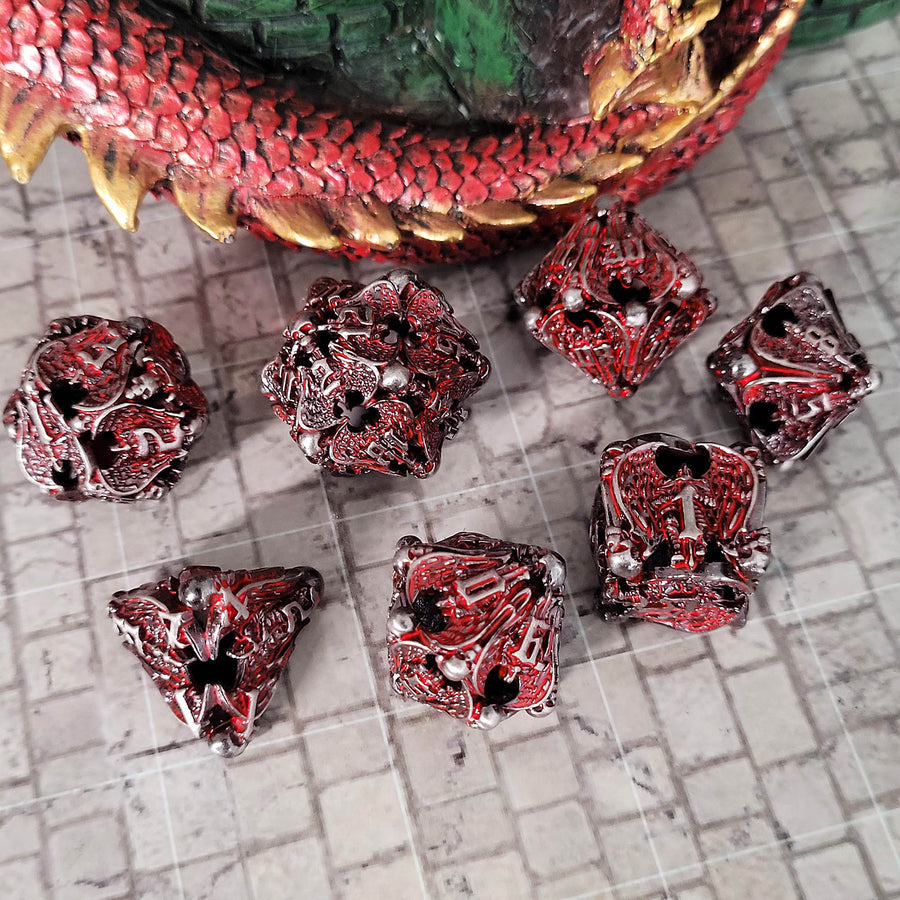 Forged Gaming Winged Death Sliver Red Hollow Metal RPG Dice Set | Grognard Games