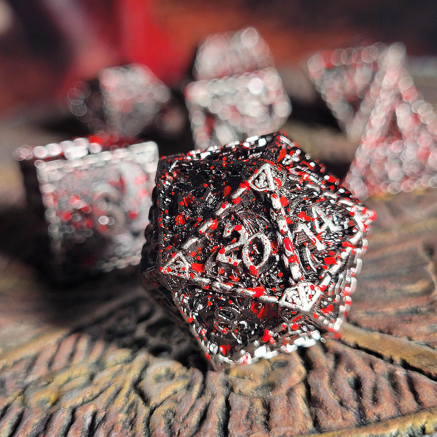 Forged Gaming Wyrm's Mew Silver Blood Metal RPG Dice Set | Grognard Games