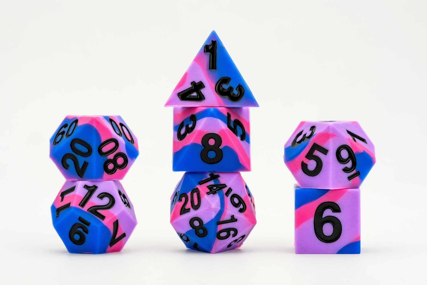 Sharp Edge Silicone Rubber Dice Set: Bisexual Pride | Grognard Games