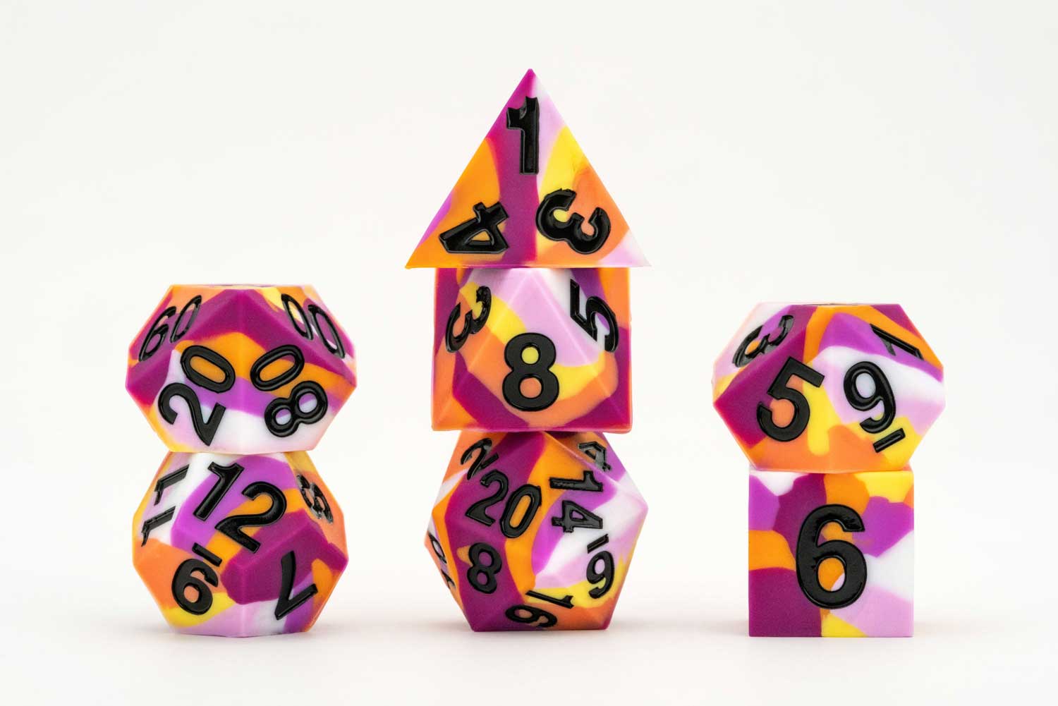Sharp Edge Silicone Rubber Dice Set: Lesbian Pride | Grognard Games