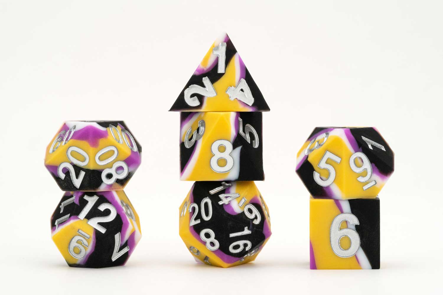 Sharp Edge Silicone Rubber Dice Set: Nonbinary Pride | Grognard Games