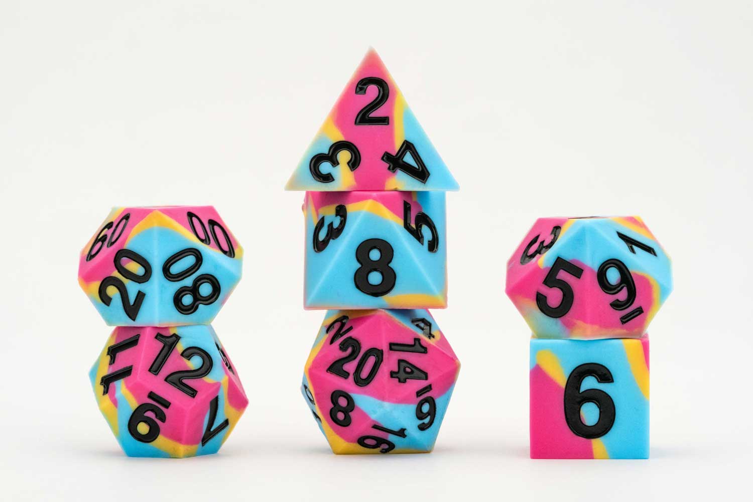 Sharp Edge Silicone Rubber Dice Set: Pansexual Pride | Grognard Games