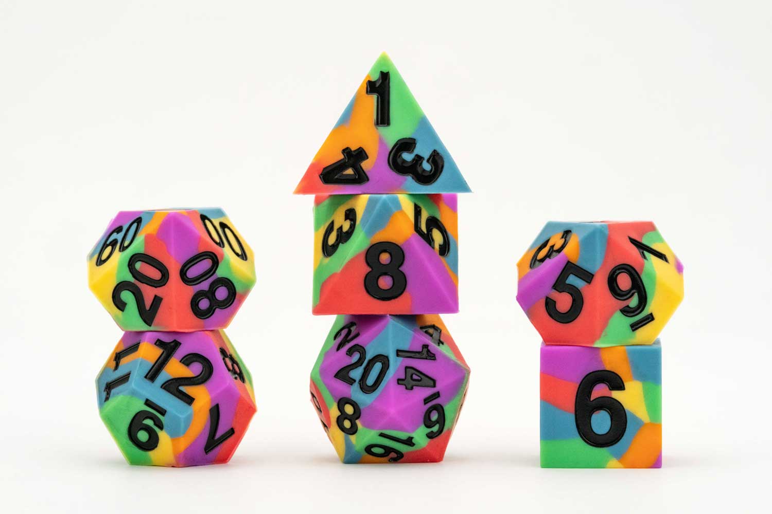 Sharp Edge Silicone Rubber Dice Set: Rainbow Pride Flag | Grognard Games