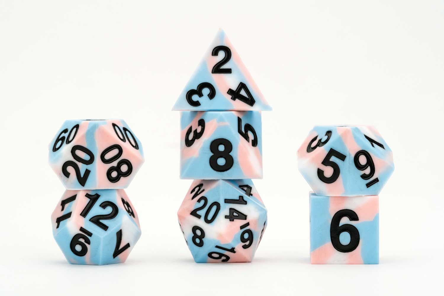 Sharp Edge Silicone Rubber Dice Set: Transgender Pride | Grognard Games